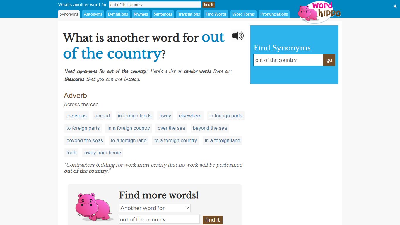 What is another word for out of the country - WordHippo