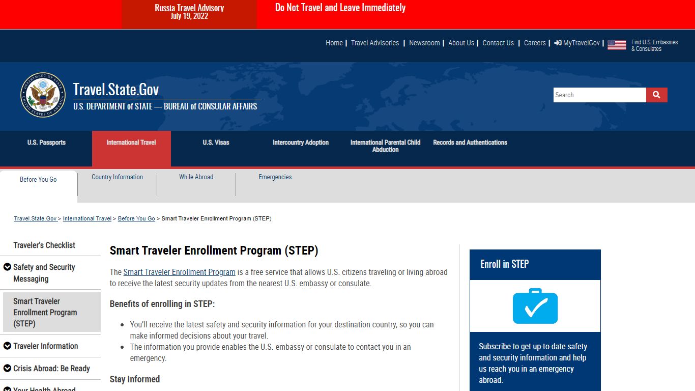 Smart Traveler Enrollment Program (STEP) - United States Department of ...